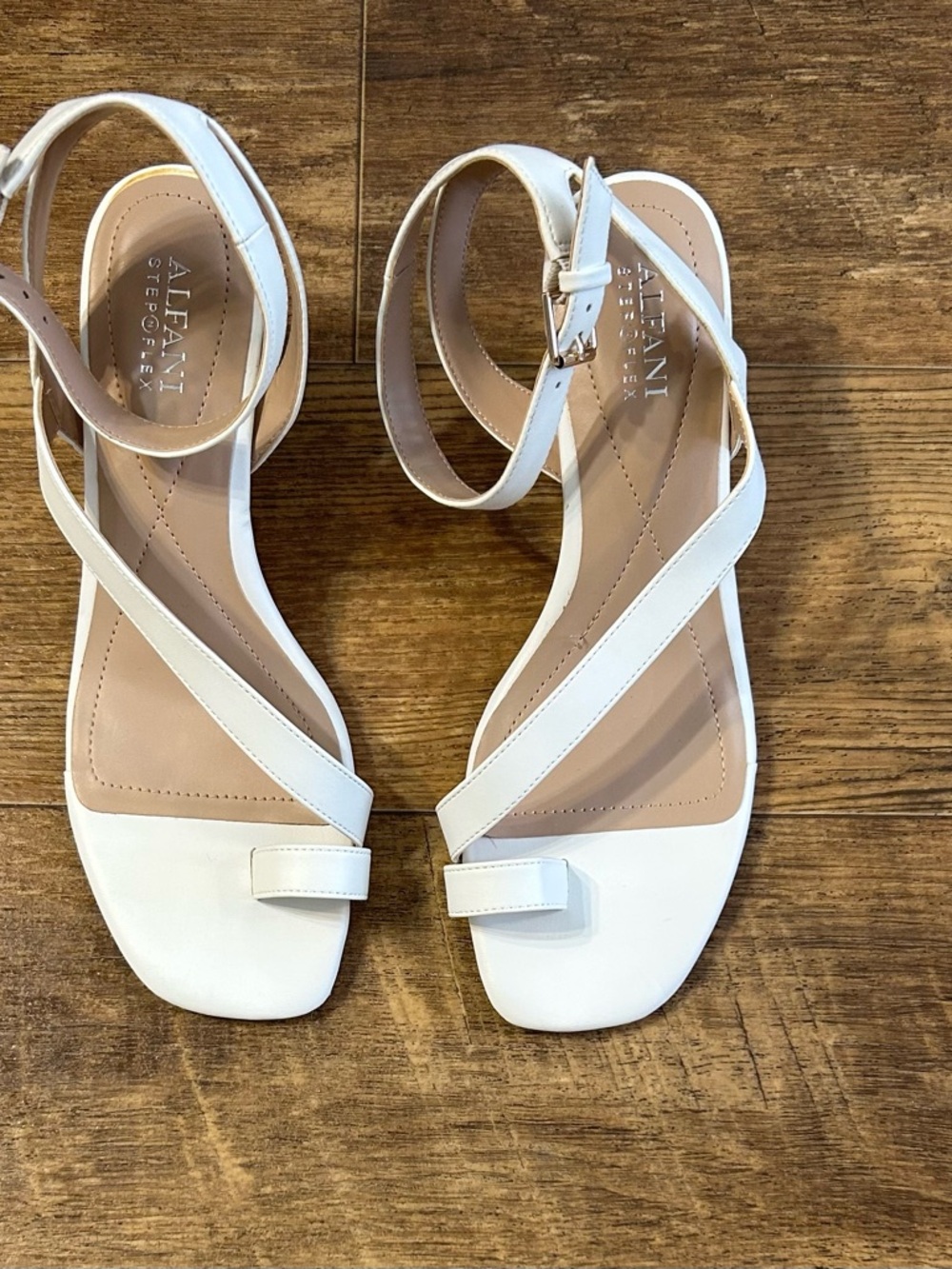 Alfani White Asymmetrical Strap Ankle Strap Sandals